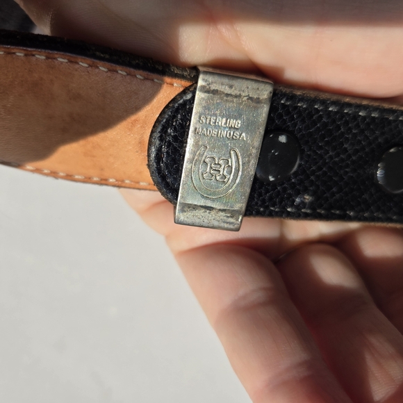 Sterling Silver & Snake Belt Size 38 Karung Herb Ltd Vtg Black Western Made USA - Picture 4 of 16